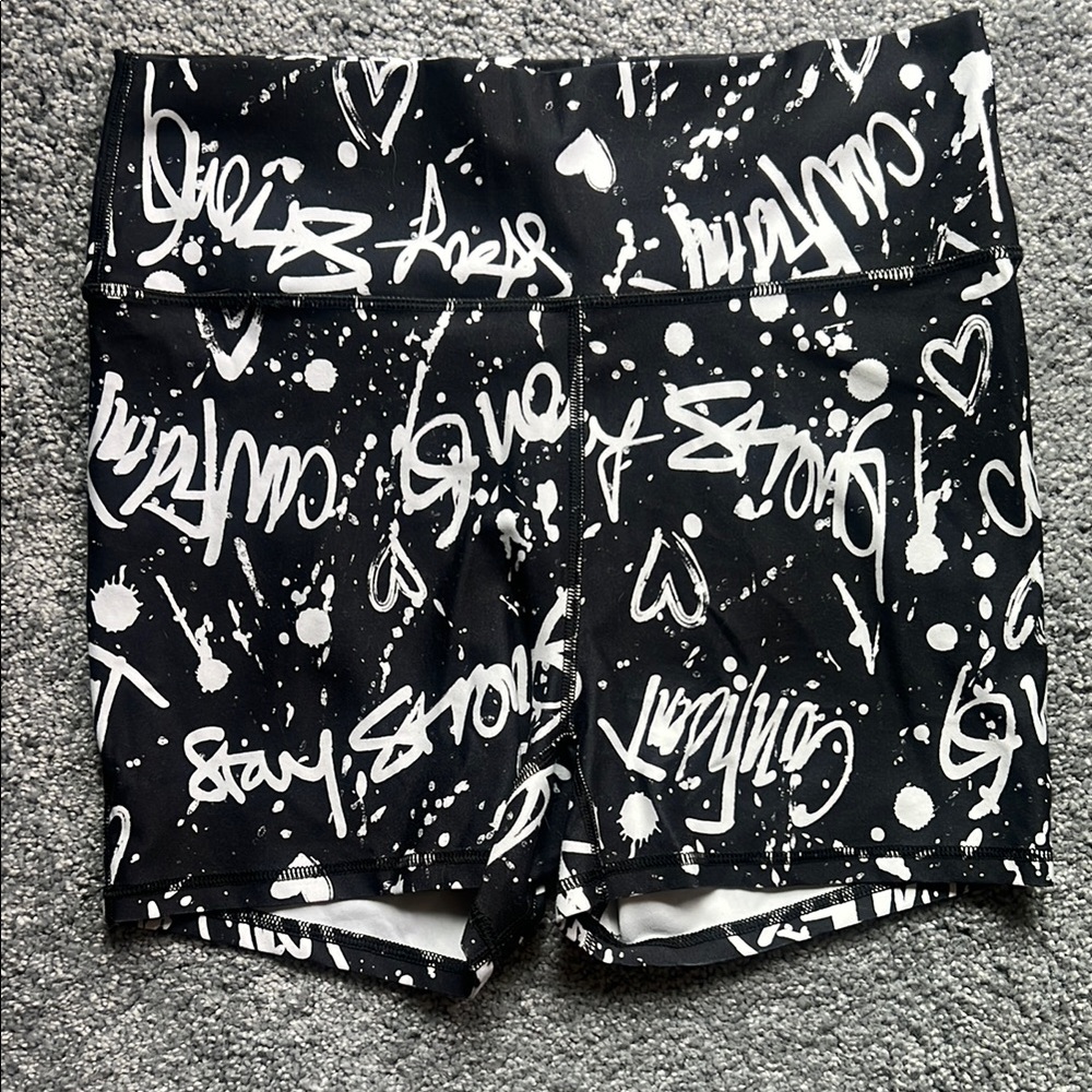 Fabletics Demi Lovato Black and White Graphic Bike Shorts